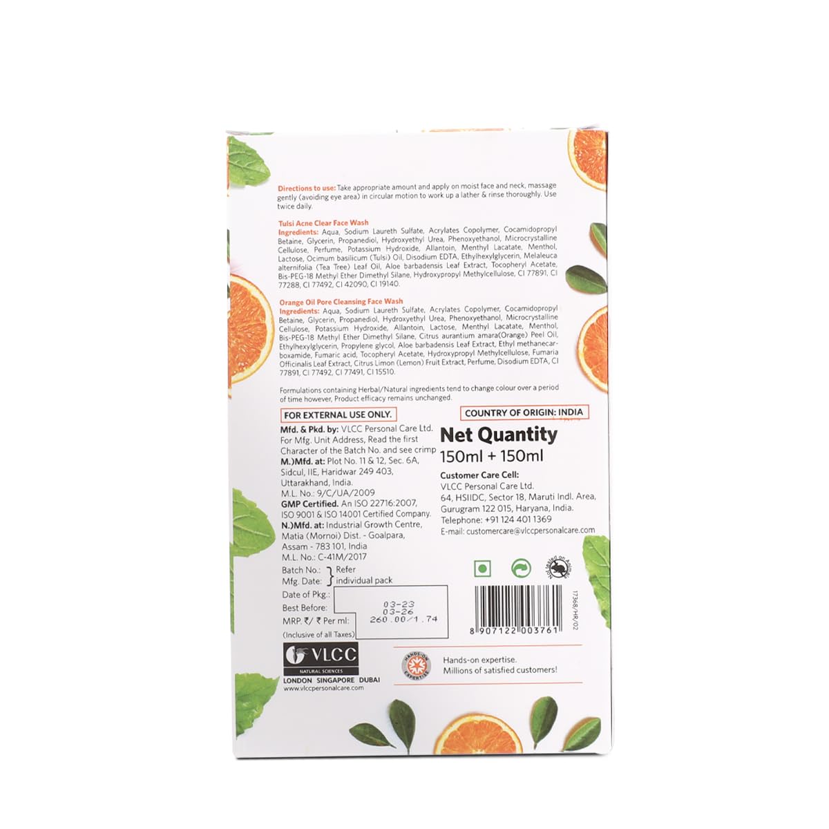 VLCC Tulsi Acne Clear Face Wash FREE Orange Oil Pore Cleansing Face Wash - 150ml X 2 - Buy One Get One - (Pack of 4) – view 7