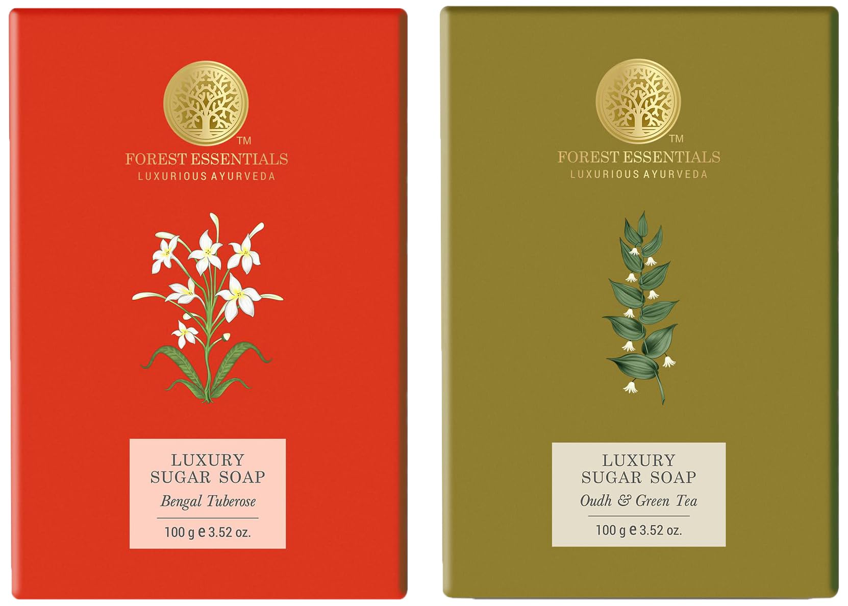 Forest Essentials luxury sugar soap combo in two Ayurvedic variants
