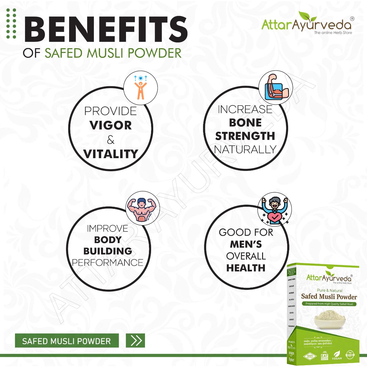 Attar Ayurveda Safed Musli Powder (100 grams) for Stamina and Energy – view 5