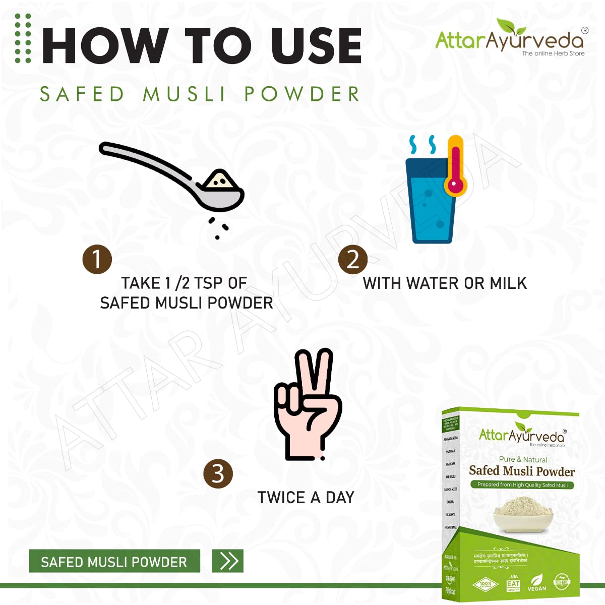 Attar Ayurveda Safed Musli Powder (100 grams) for Stamina and Energy – view 6