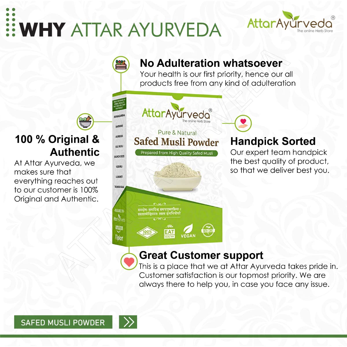 Attar Ayurveda Safed Musli Powder (100 grams) for Stamina and Energy – view 7