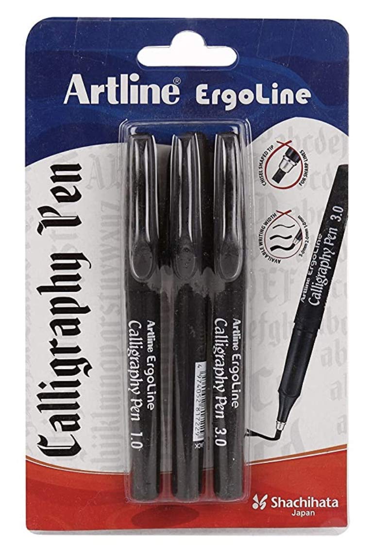 Black Artline Ergoline calligraphy pens pack with 1.0 2.0 3.0 mm