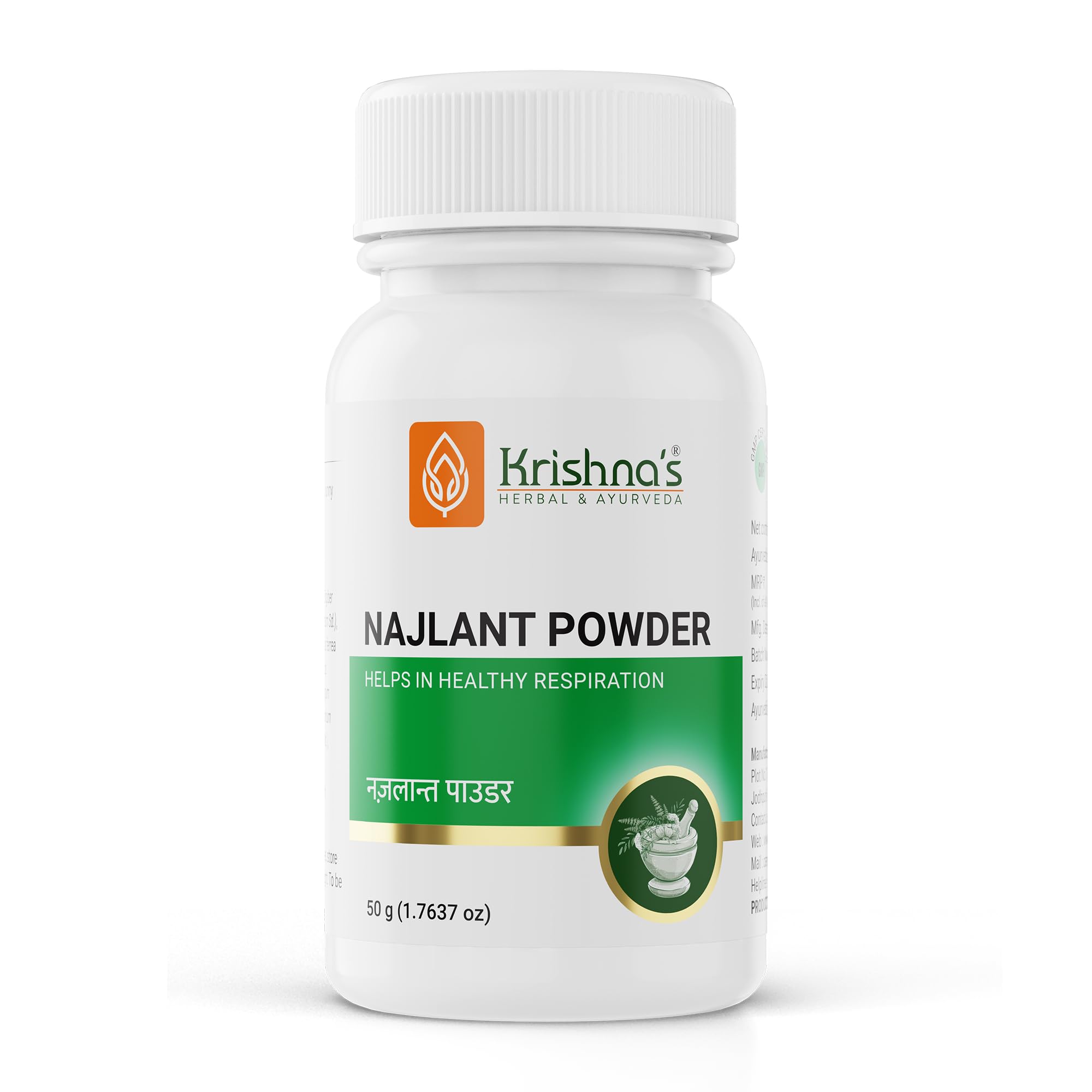 Herbal Najlant Powder bottle with Ayurvedic respiratory support blend