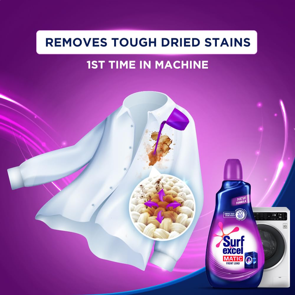 Surf Excel Matic Front Load Liquid Detergent 4L Refill Pouch, Specially designed to remove Tough Dried Stains, 1st time in Washing Machine – view 3