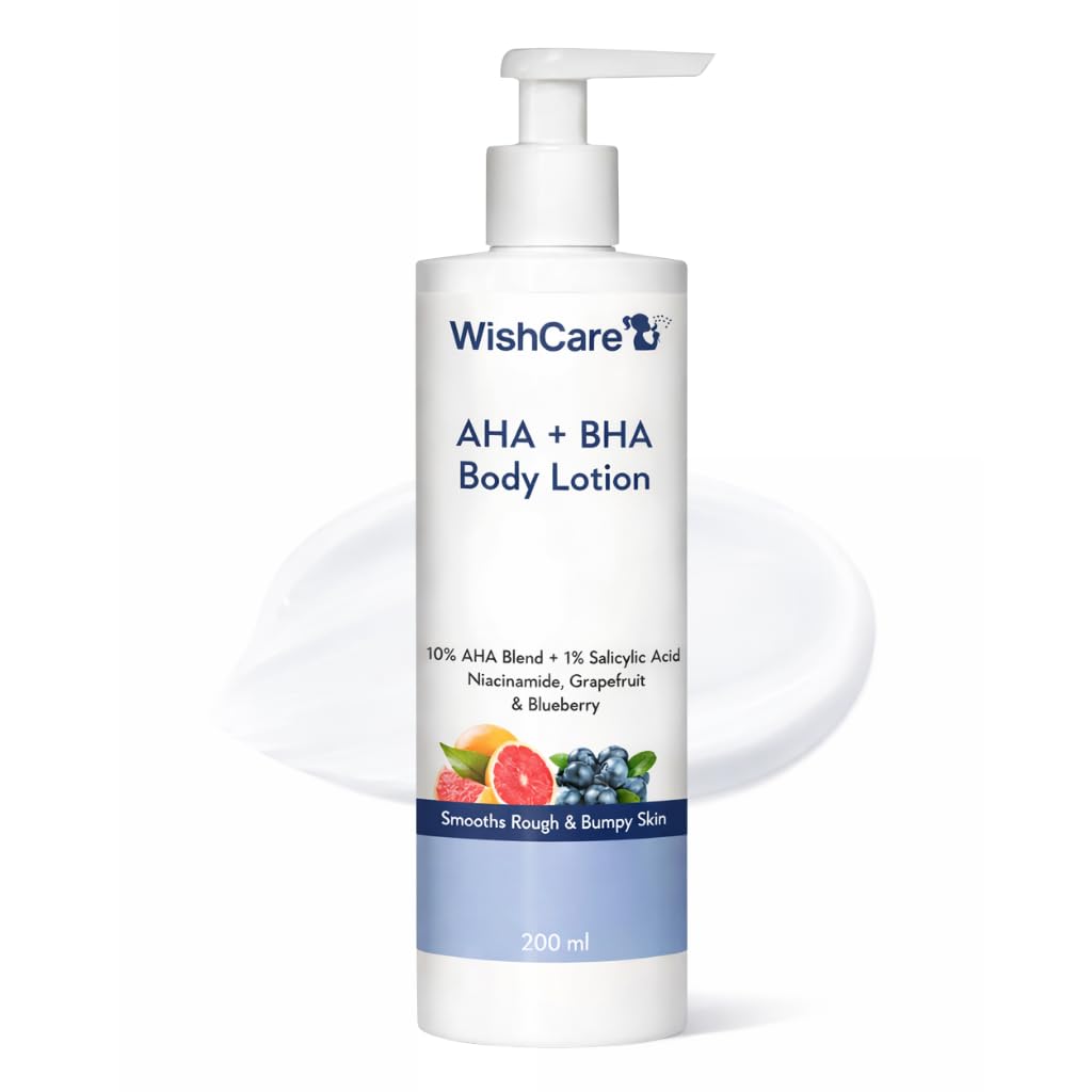WishCare exfoliating body lotion with AHA BHA in 200ml bottle