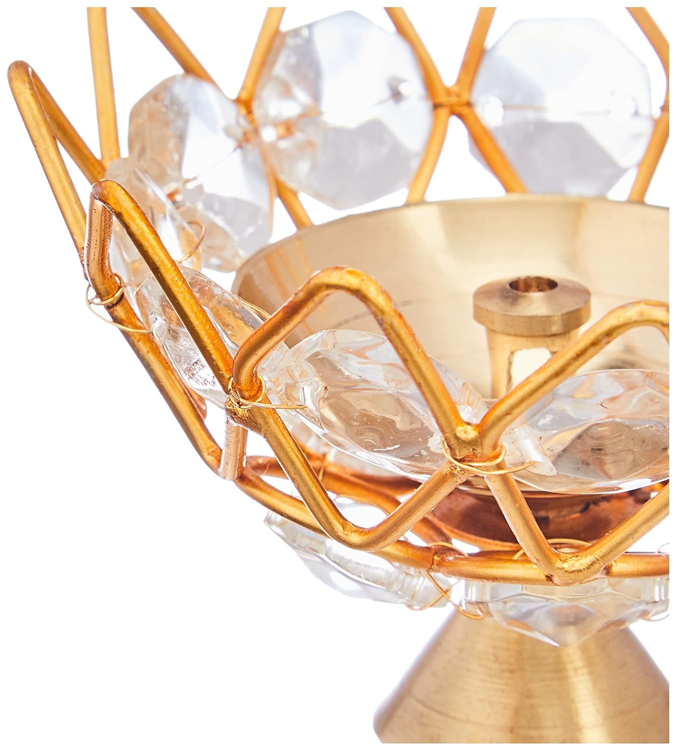 Collectible India Brass Crystal Bowl Design Akhand Diya Oil Lamp Stand for Puja Home Diwali Decoration (Golden) Pack of 12 – view 3