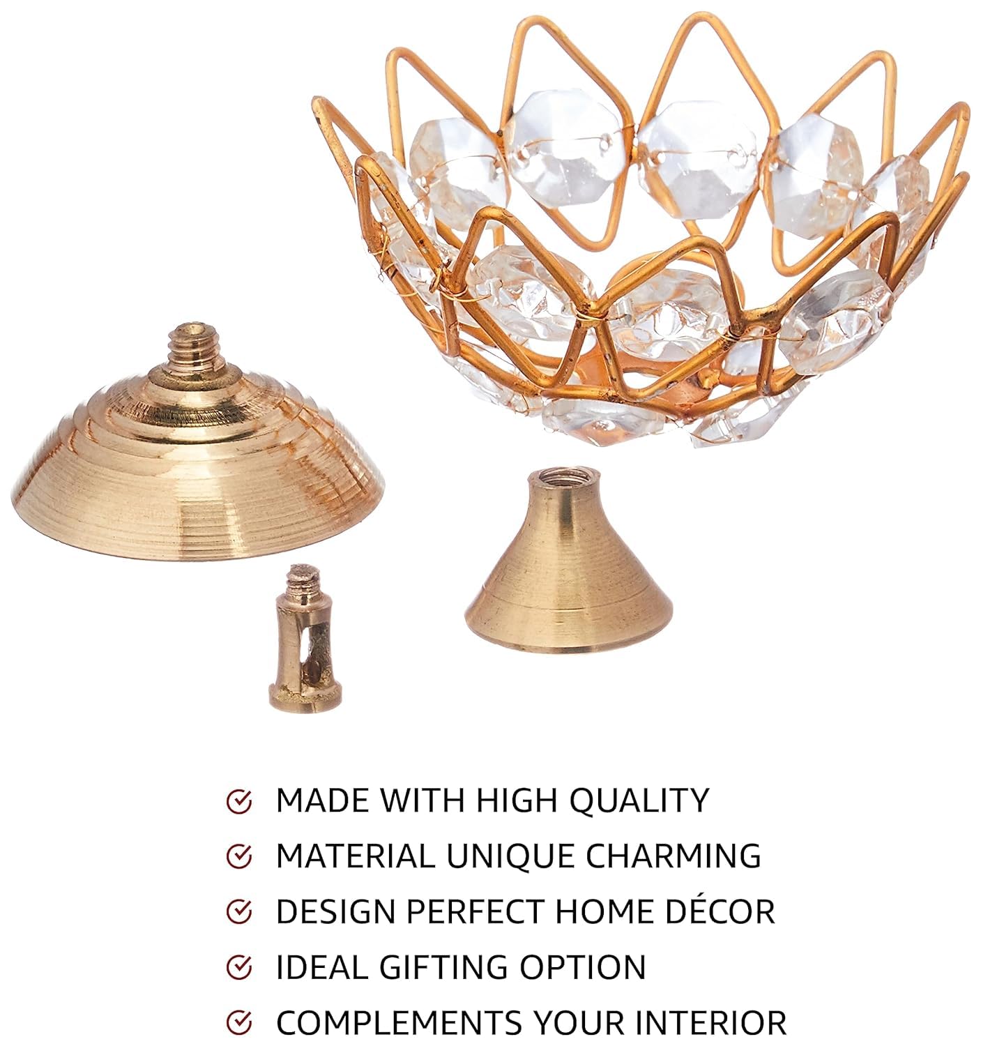 Collectible India Brass Crystal Bowl Design Akhand Diya Oil Lamp Stand for Puja Home Diwali Decoration (Golden) Pack of 12 – view 4