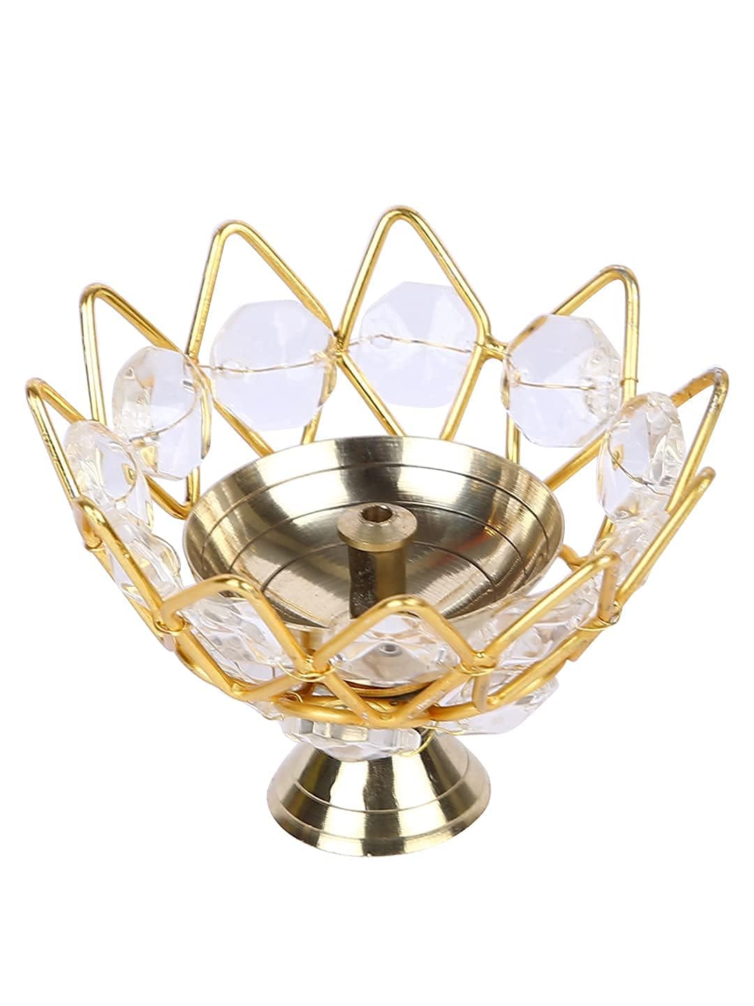 Collectible India Brass Crystal Bowl Design Akhand Diya Oil Lamp Stand for Puja Home Diwali Decoration (Golden) Pack of 12 – view 5