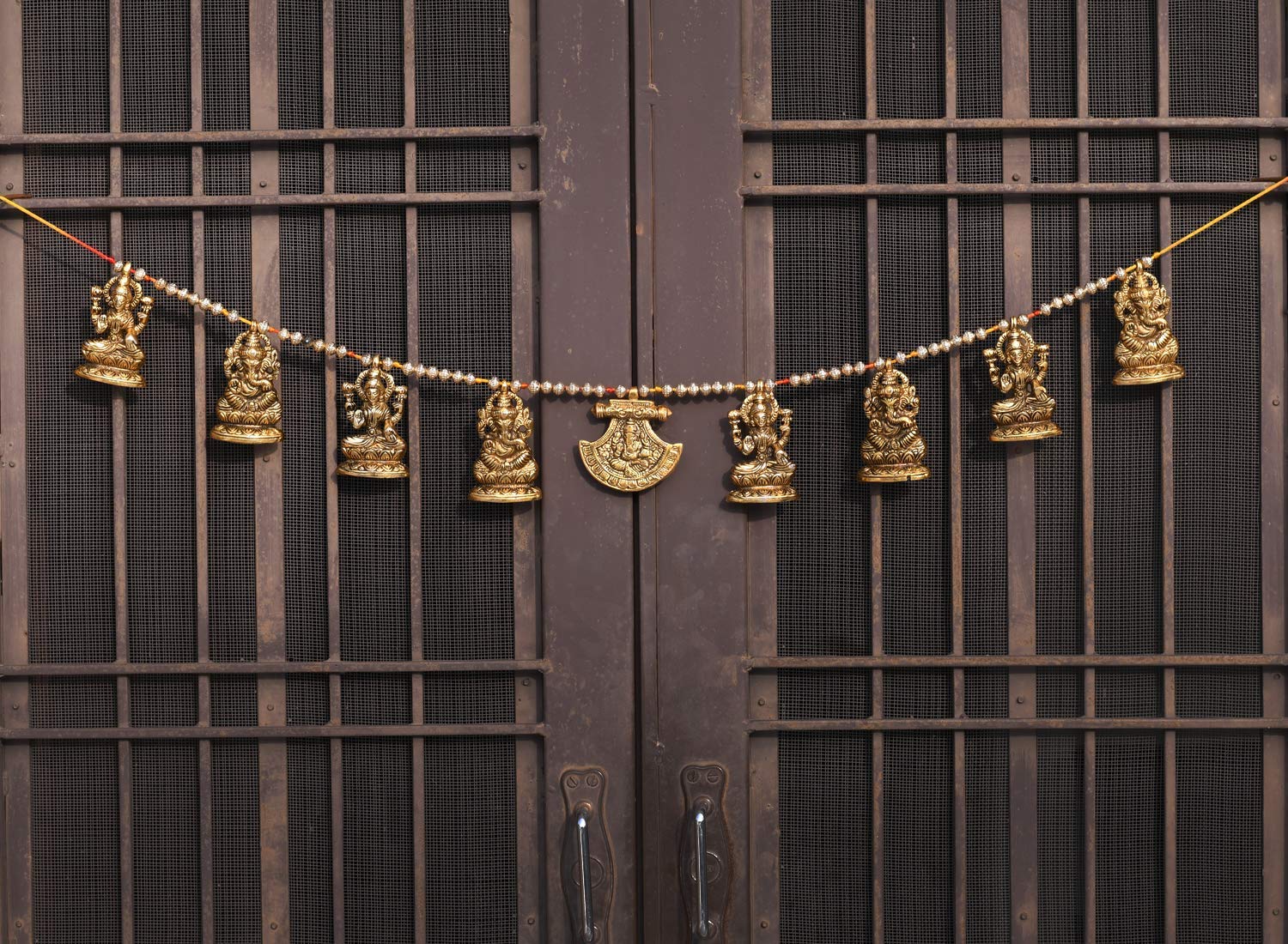Collectible India Metal Door Hanging Toran Bandarwal for Home Decoration/Lakshmi Ganesha Toran Mandir Temple (35 x 3.5 inch, Gold) (1)
