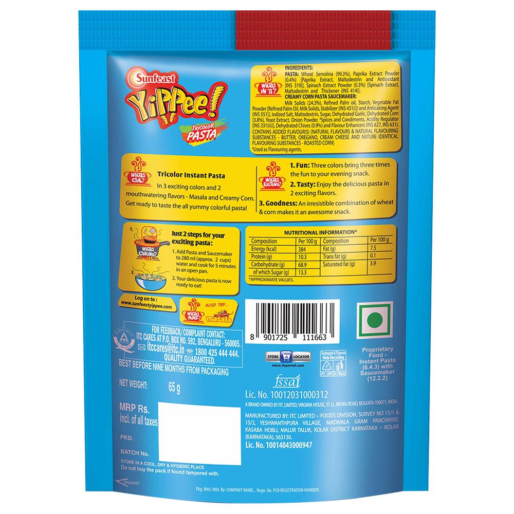 Sunfeast Yippee Creamy Corn Tricolor Instant Pasta 65 G – view 2