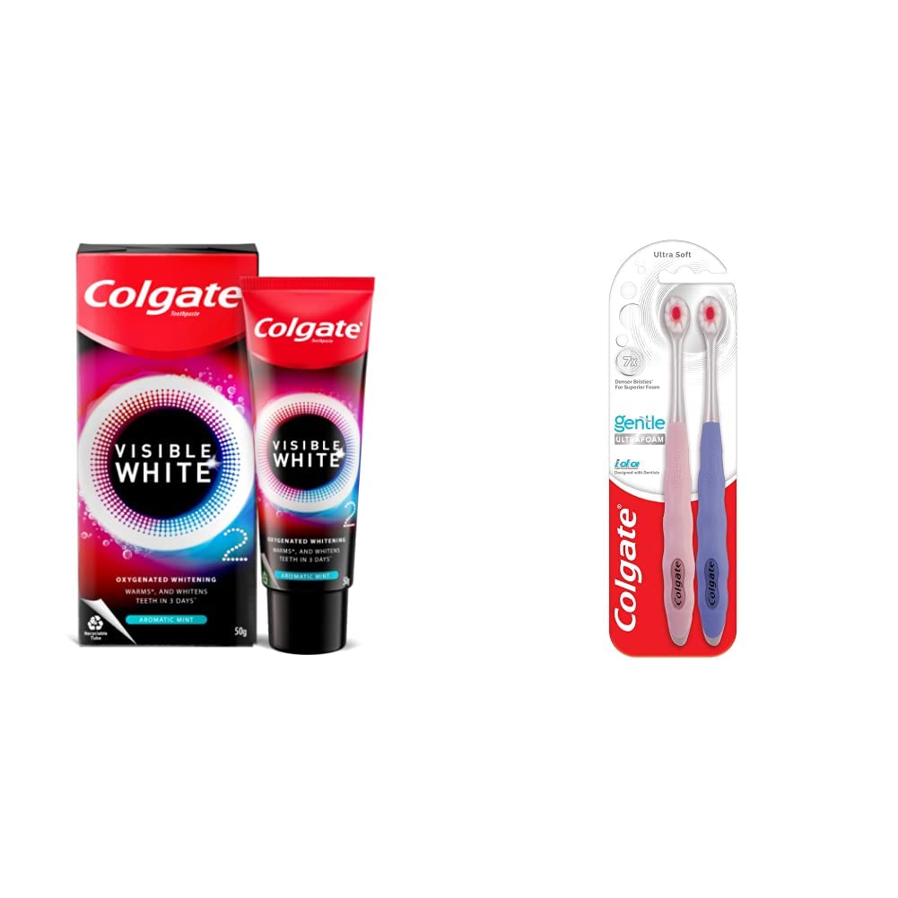 Aromatic Mint whitening toothpaste with ultra-soft Colgate toothbrush set