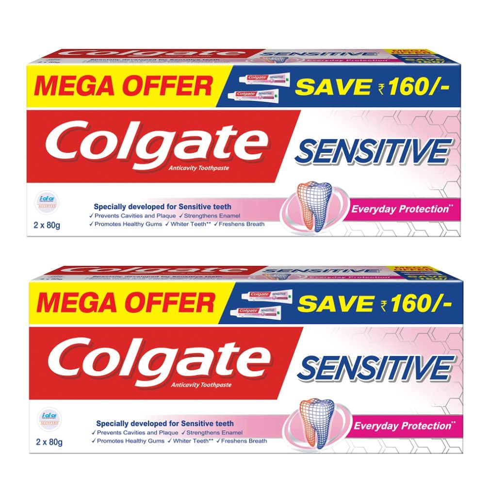 Four Colgate Sensitive Everyday Protection toothpaste tubes, total 320g