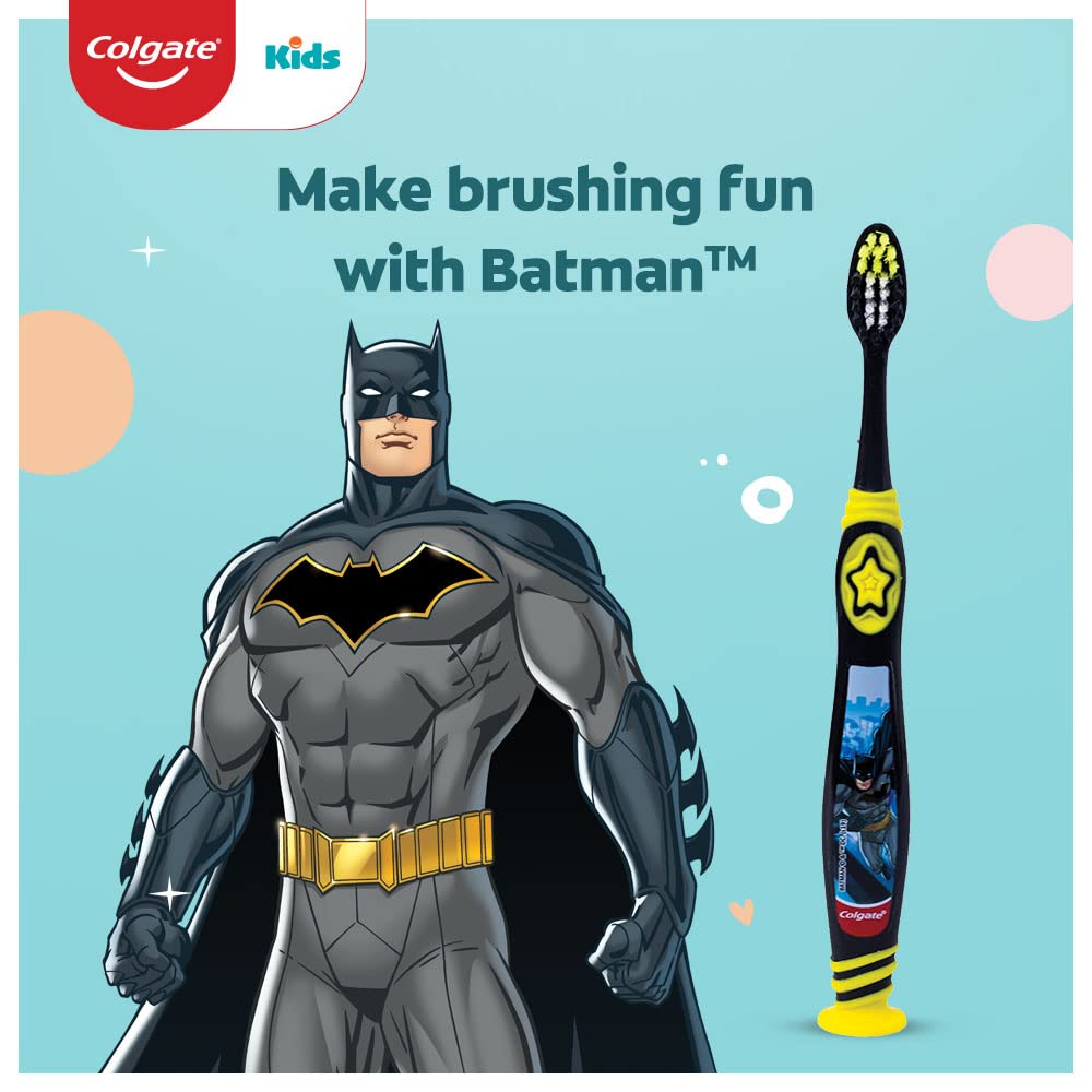 Colgate Toothpaste for Kids (3-5 years), Natural Strawberry Flavour, 0% Artificial- 80g with Colgate Batman Extra Soft Toothbrush (5+ yrs) - 1 Pc – view 5