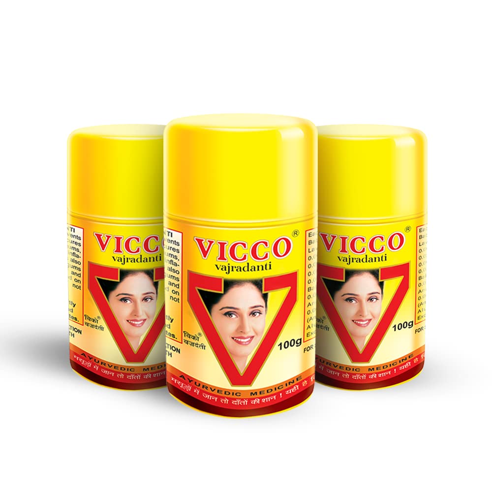Vicco Vajradanti Ayurvedic tooth powder pack of three 100 g units