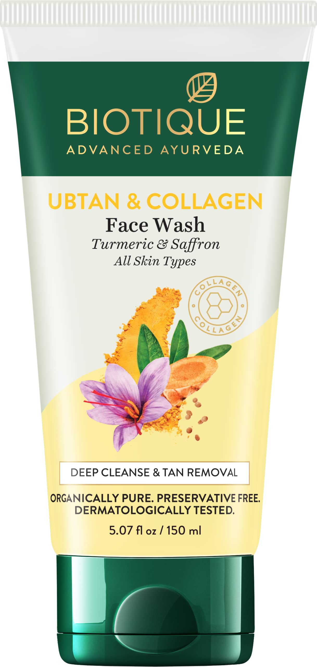 Yellow Biotique Ubtan face wash tube for tan removal