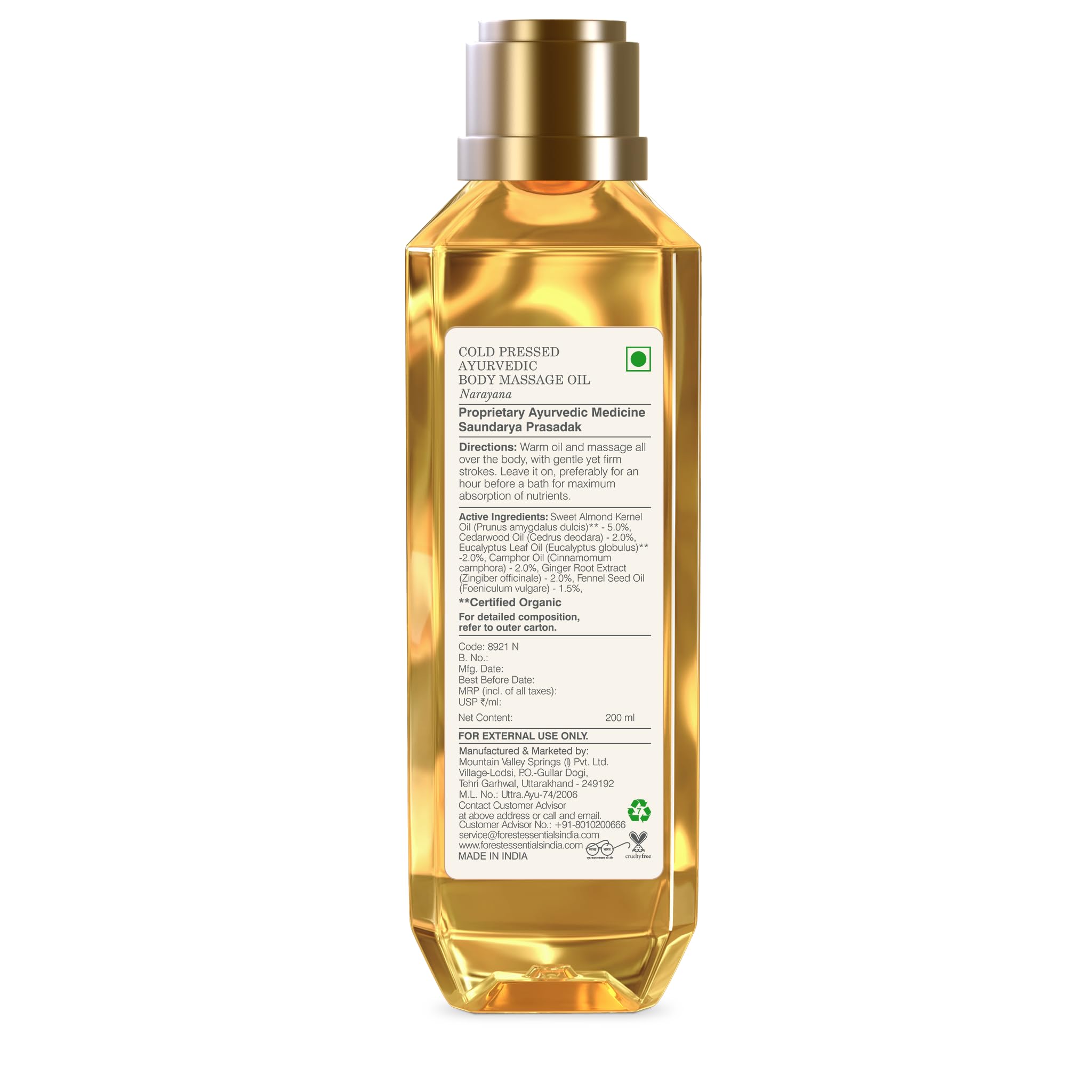 Forest Essentials Narayana Ayurvedic Body Massage Oil, 200ml – view 5