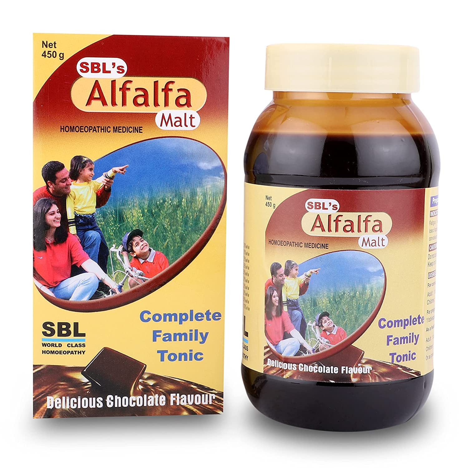 Chocolate-flavored SBL Alfalfa Malt energy stimulant jar, 450 ml