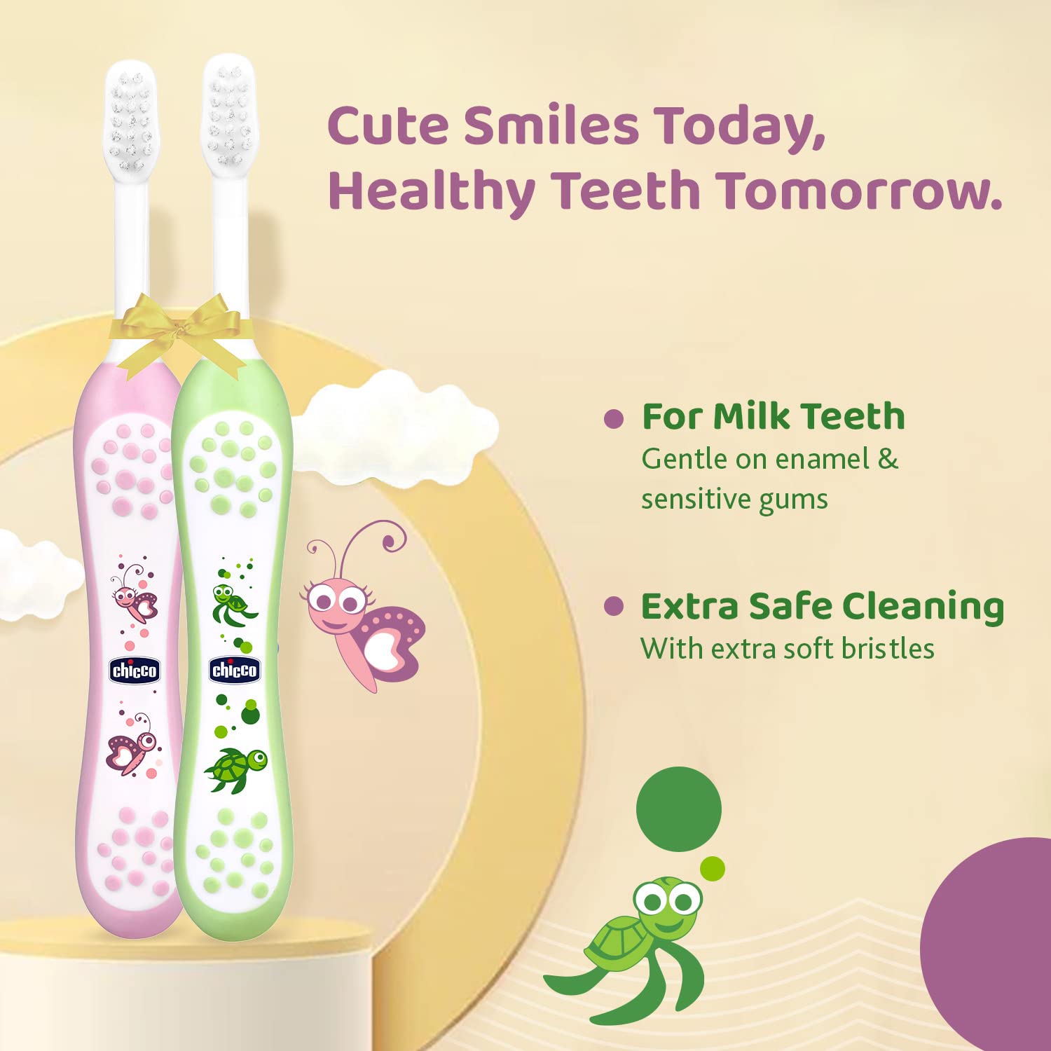 Chicco Toothbrush Set Pink+Green 6M-36M, manual, Baby – view 2