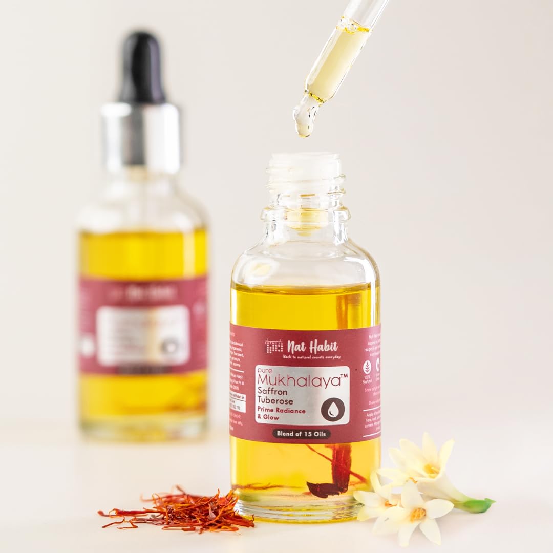 Nat Habit Saffron Tuberose Mukhalaya, Face Oil For Radiance & Glow, with Blend of 15 Cold Pressed Oils To Brighten Skin & Remove Dullness,No Mineral Oil or Chemical (30ml) – view 2