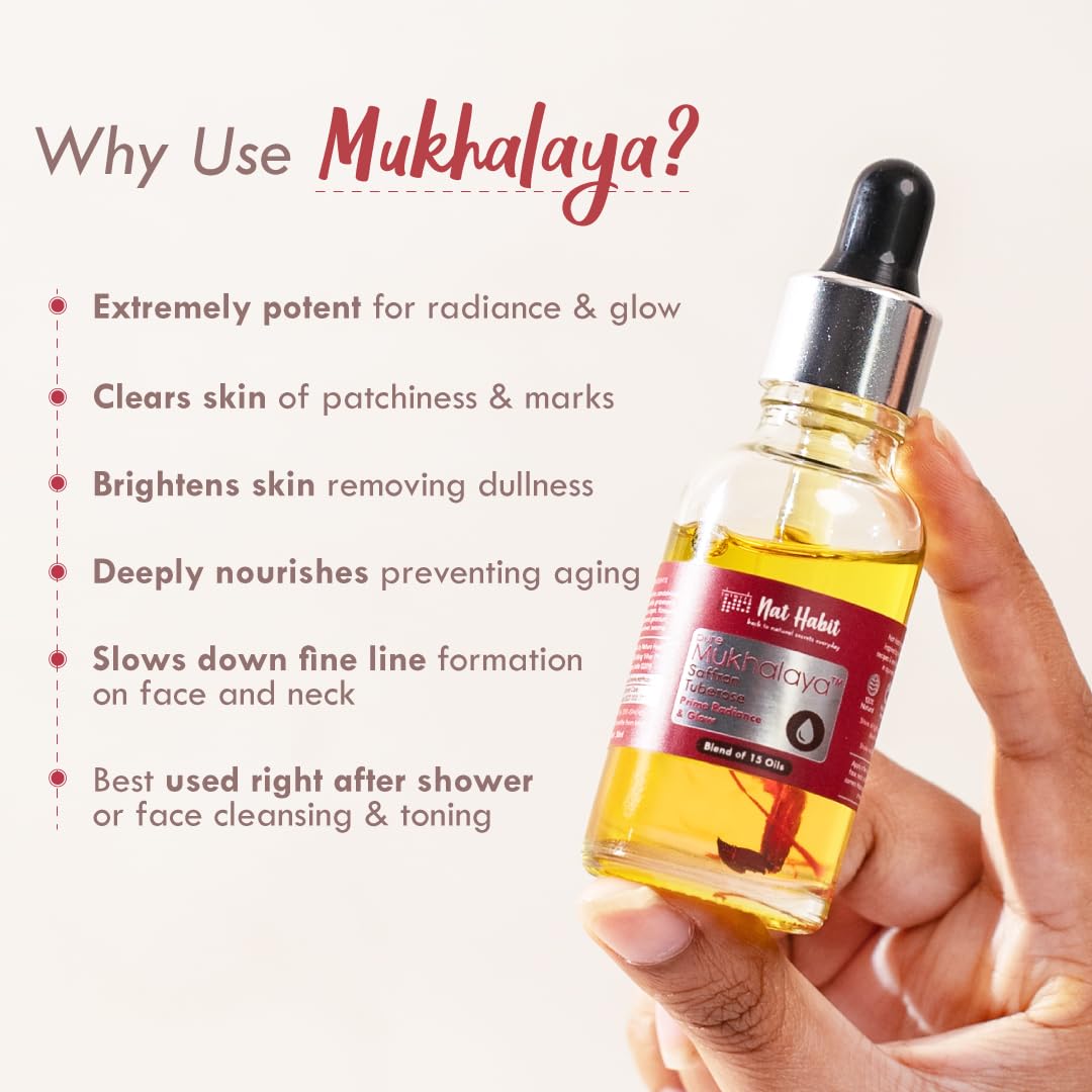 Nat Habit Saffron Tuberose Mukhalaya, Face Oil For Radiance & Glow, with Blend of 15 Cold Pressed Oils To Brighten Skin & Remove Dullness,No Mineral Oil or Chemical (30ml) – view 3