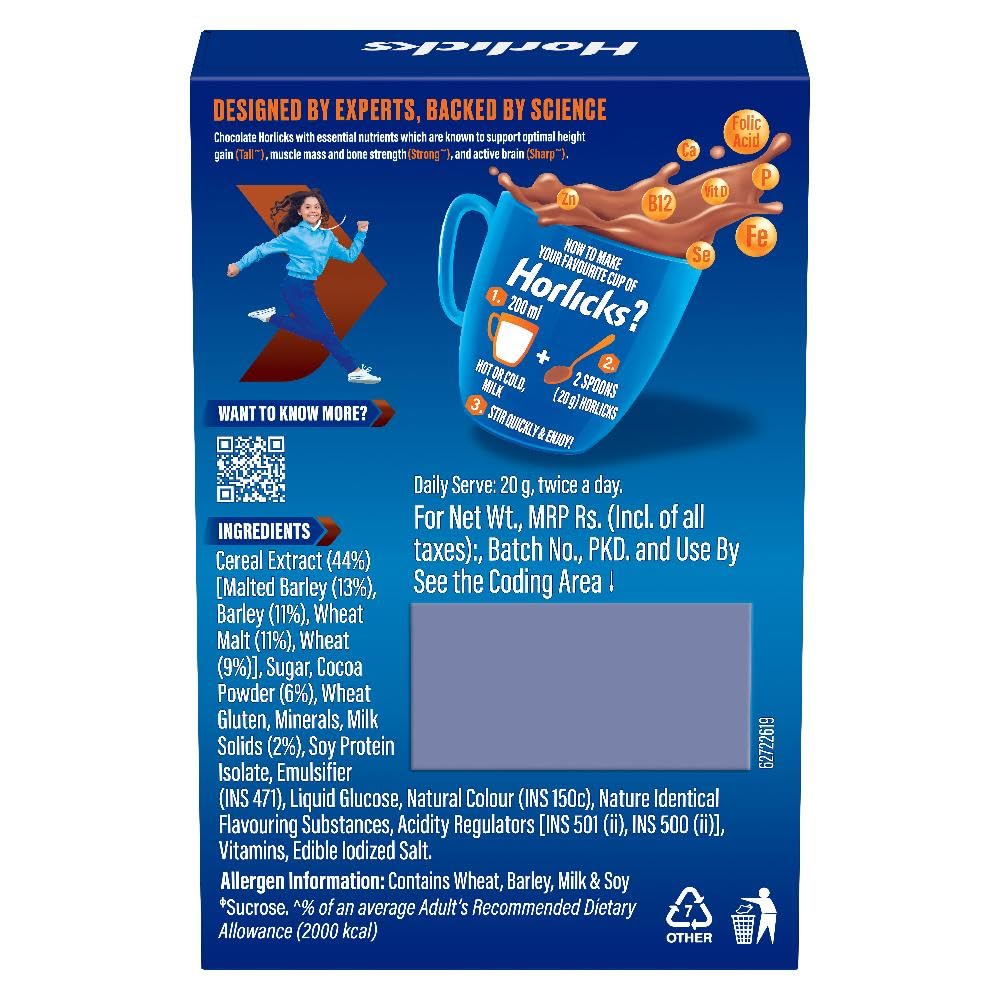 Horlicks Junior Chocolate Flavour Health & Nutrition Drink, 500g Refill, for Toddlers & Young Kids, for Brain Development, Weight Gain and Immunity, Chocolate Flavour, Jar, 500 g – view 2