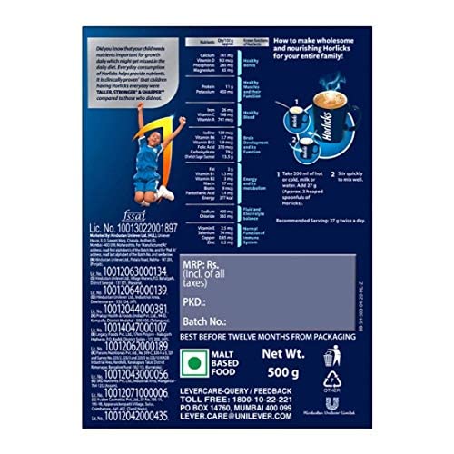 Horlicks Health & Nutrition drink - 500 g Refill pack (Classic Malt) – view 7
