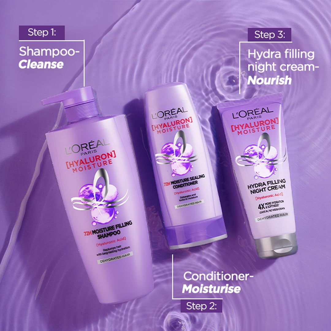 L'Oreal Paris Filling Night Cream, Leave In Hair Cream with Hyaluronic Acid, For Dry & Dehydrated Hair, Adds Shine & bounce, Hyaluron Moisture 72H Hydra, 180ml – view 6