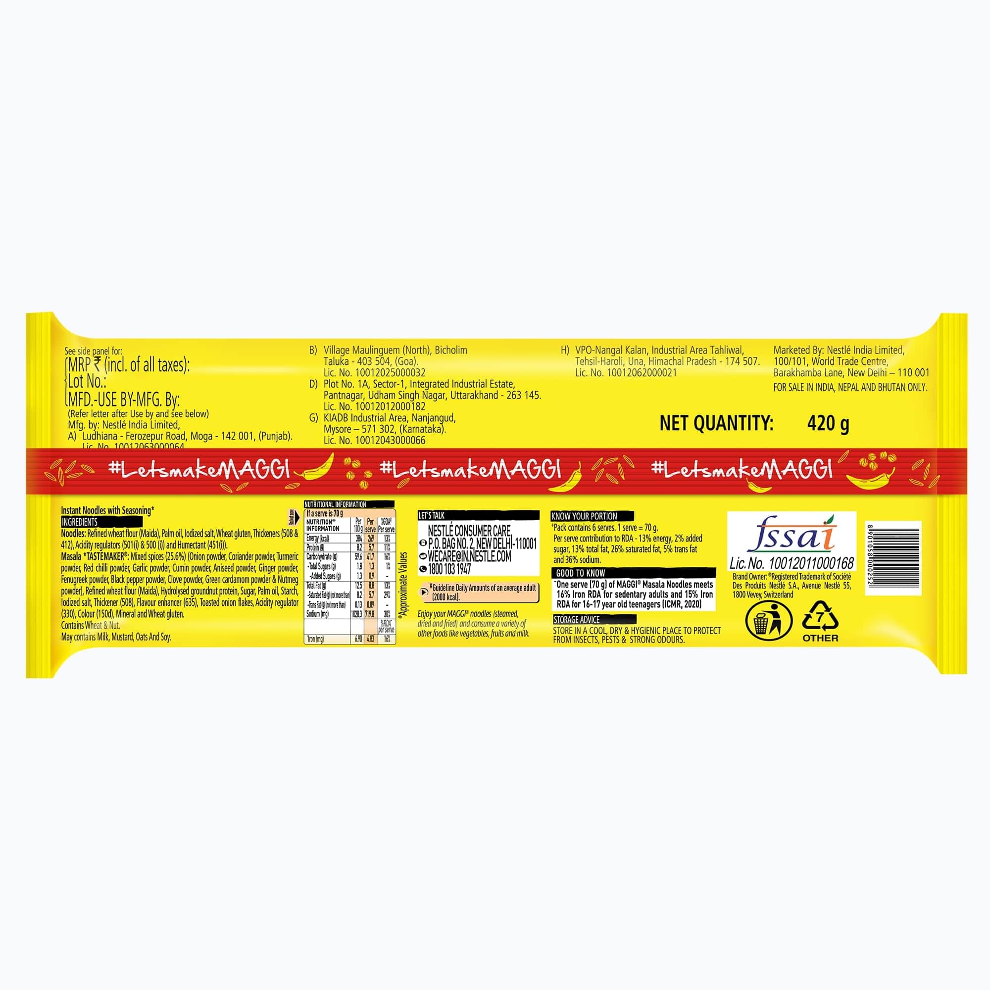 MAGGI 2-minute Instant Noodles, Masala Noodles with Goodness of Iron, Made with Choicest Quality Spices, Favourite Masala Taste, 420g Pouch – view 2
