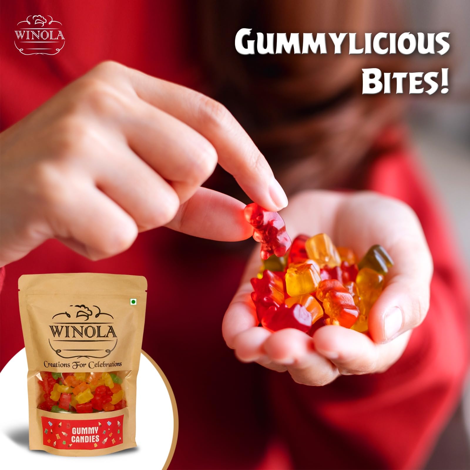 Winola Gummy Mixed Fruit Candies - 100% Veg, Gelatin Free Bear Gummies (150 Gm) – view 3