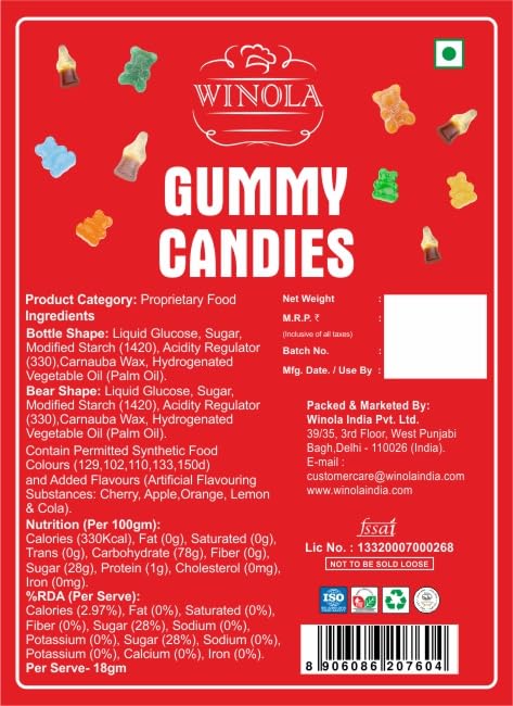 Winola Gummy Mixed Fruit Candies - 100% Veg, Gelatin Free Bear Gummies (150 Gm) – view 4