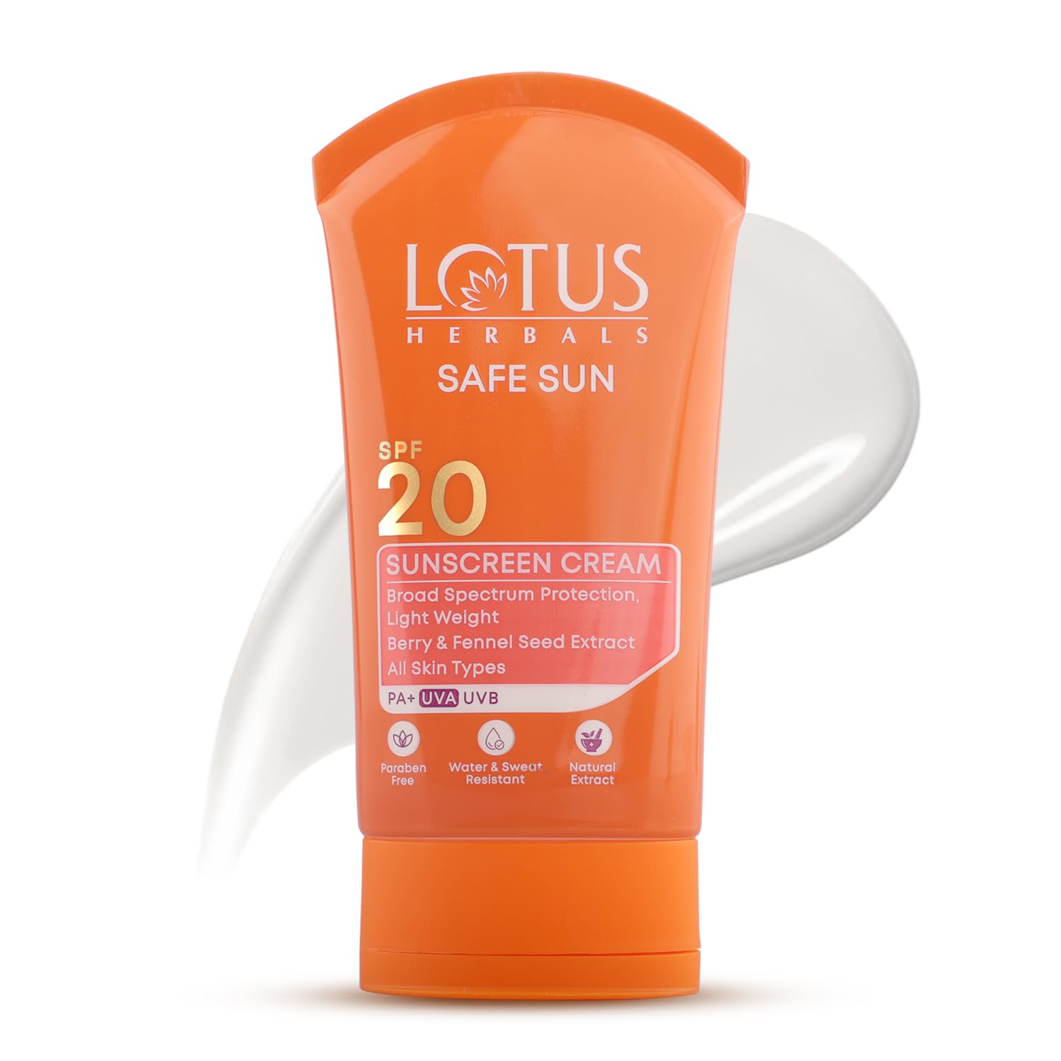 Front view of Lotus Herbals Safe Sun Breezy Berry sunscreen cream