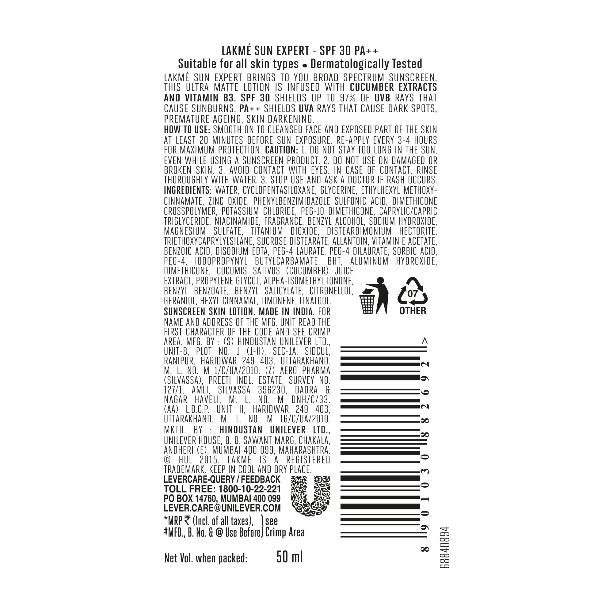 LAKMÉ Sun Expert SPF 30 PA++ Ultra Matte Lotion Sunscreen, Blocks Upto 97percent Harmful Sunrays, 50 ml – view 7