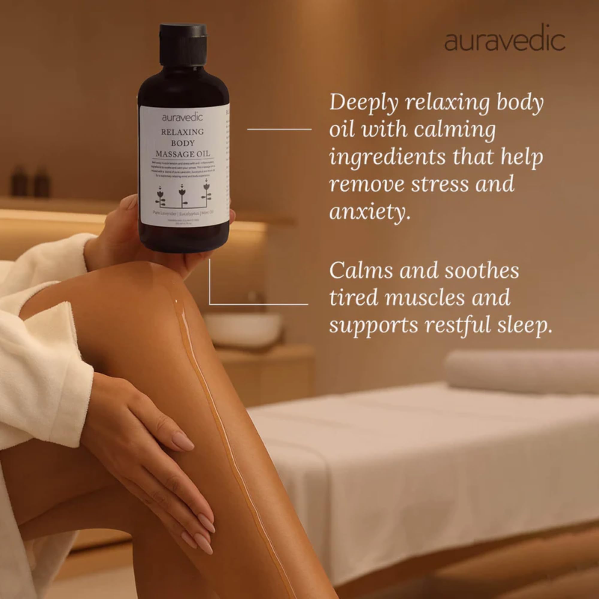 Auravedic Relaxing Body Massage Oil For Full Body Massager For Pain Relief Calming Moisturizer For Dry Skin Face 200 Ml Lavender Eucalyptus Mint Body Oil After Bath For Daily Use – view 4