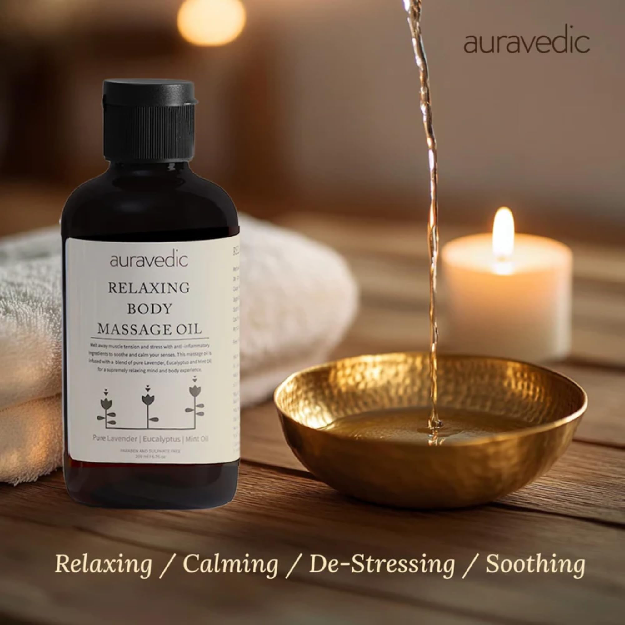 Auravedic Relaxing Body Massage Oil For Full Body Massager For Pain Relief Calming Moisturizer For Dry Skin Face 200 Ml Lavender Eucalyptus Mint Body Oil After Bath For Daily Use – view 6