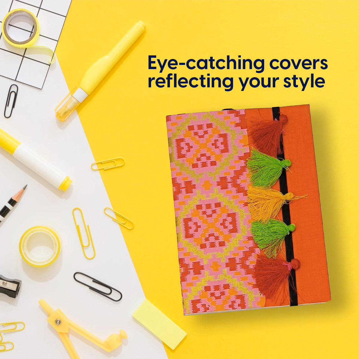 NeuOrigin Handmade Paper Notebooks (Pack of 3) - Aesthetic Designs, Artwork, Tassels, and Bookmark – view 4