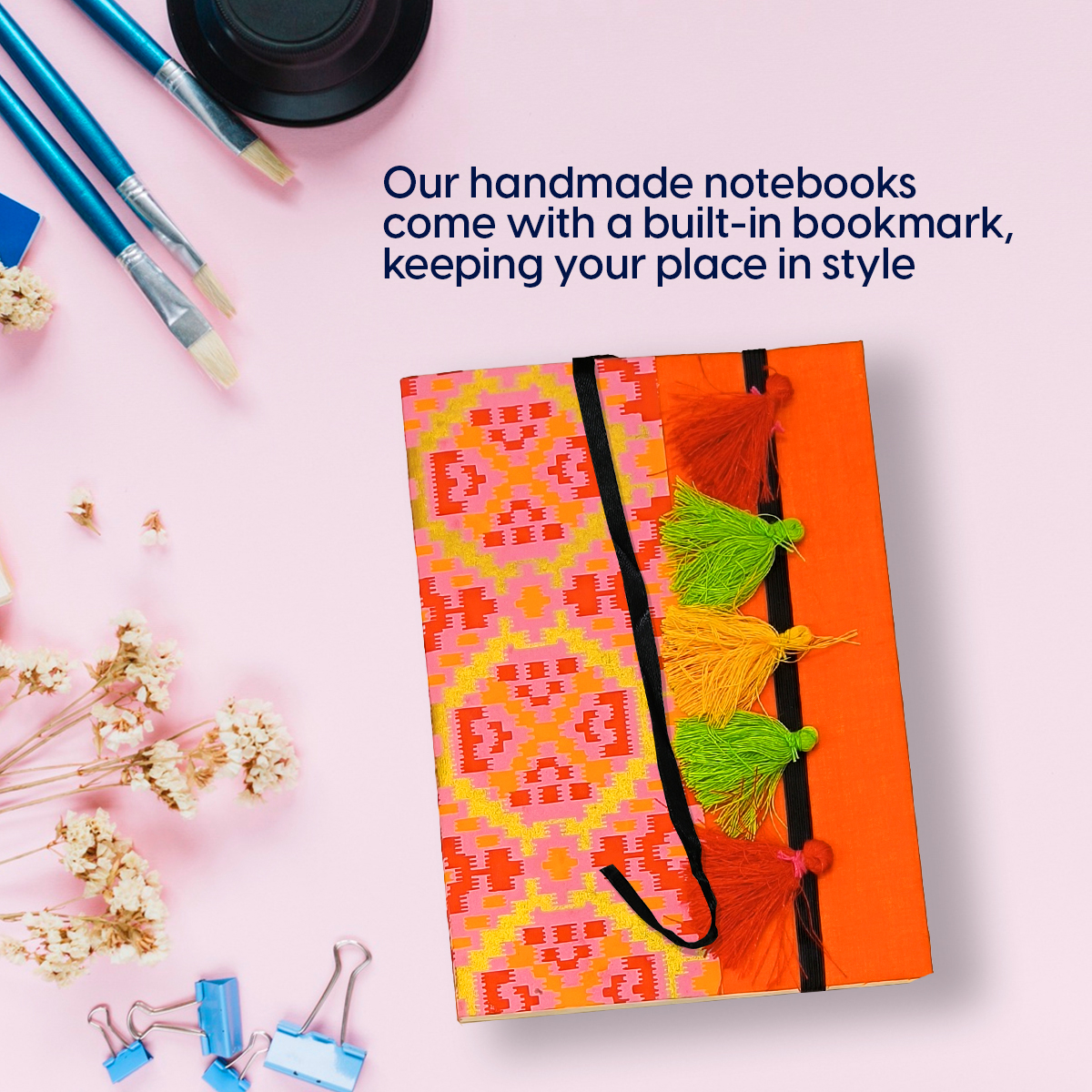 NeuOrigin Handmade Paper Notebooks (Pack of 3) - Aesthetic Designs, Artwork, Tassels, and Bookmark – view 7