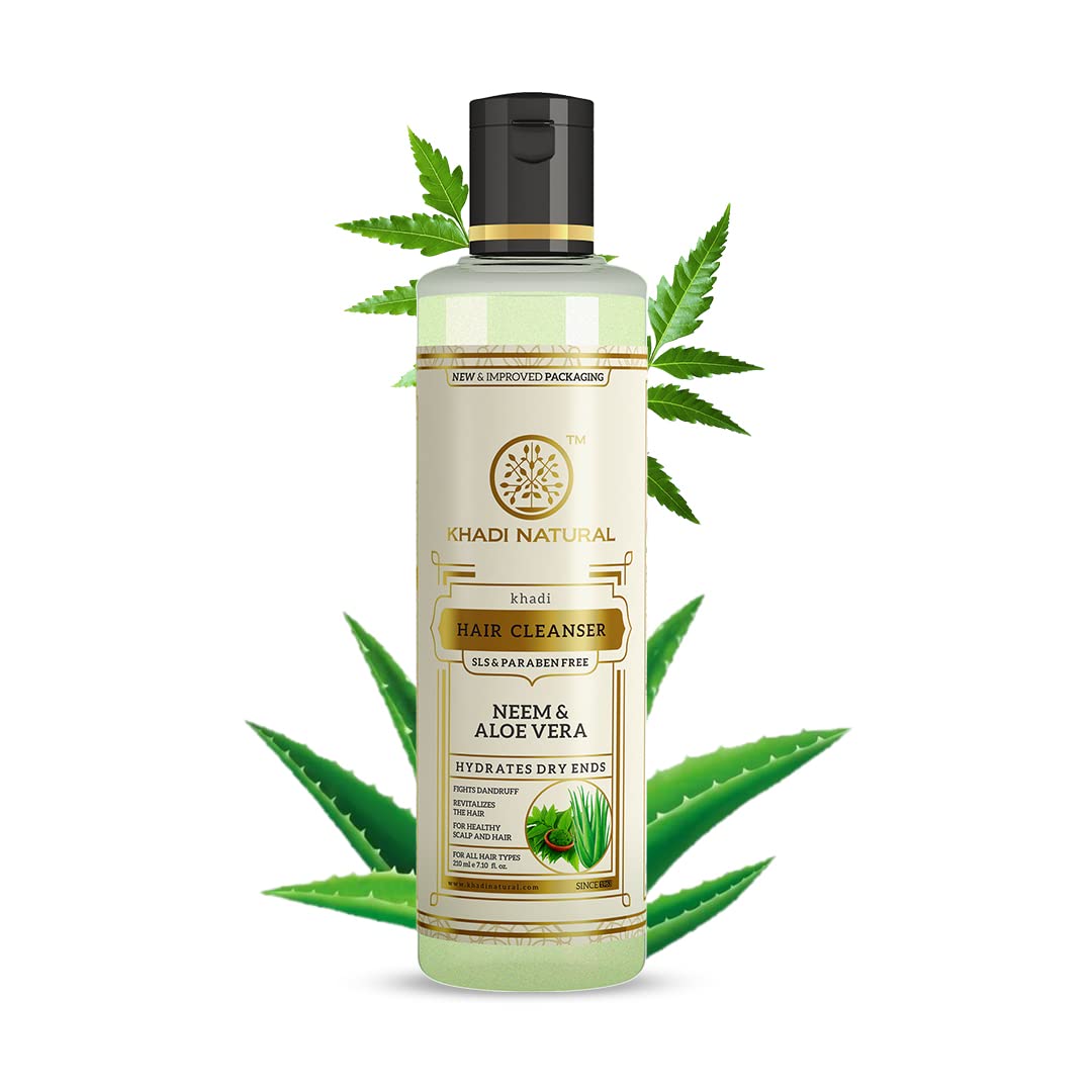 Khadi Natural Neem And Aloevera Herbal Hair Cleanser/Shampoo| Gets hair rid of Dandruff| Cools the scalp|SLS And Paraben Free 210 Ml