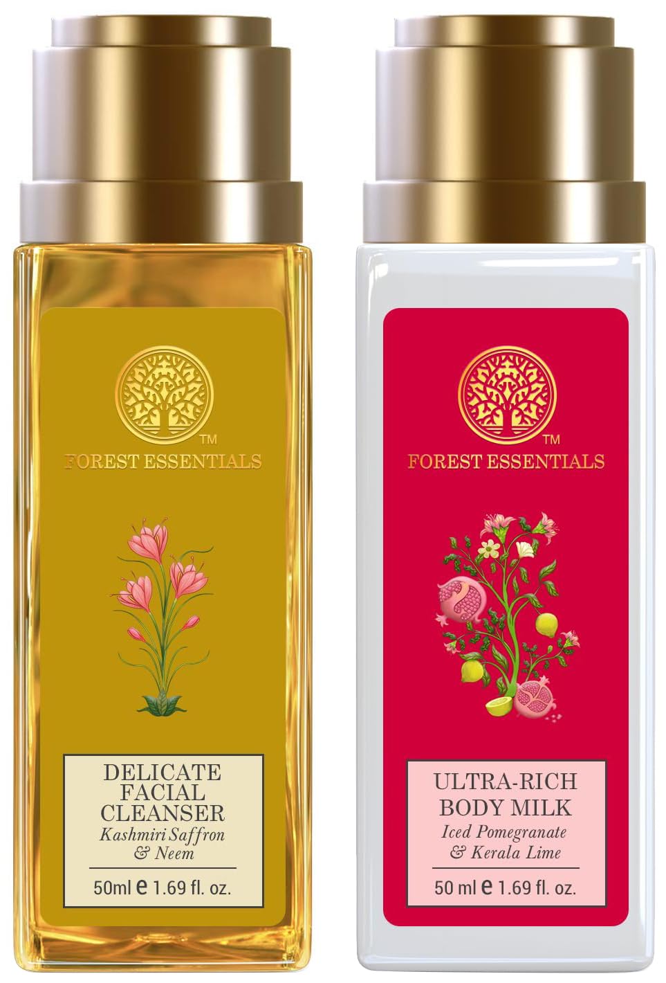 Travel size Forest Essentials body milk with facial cleanser combo