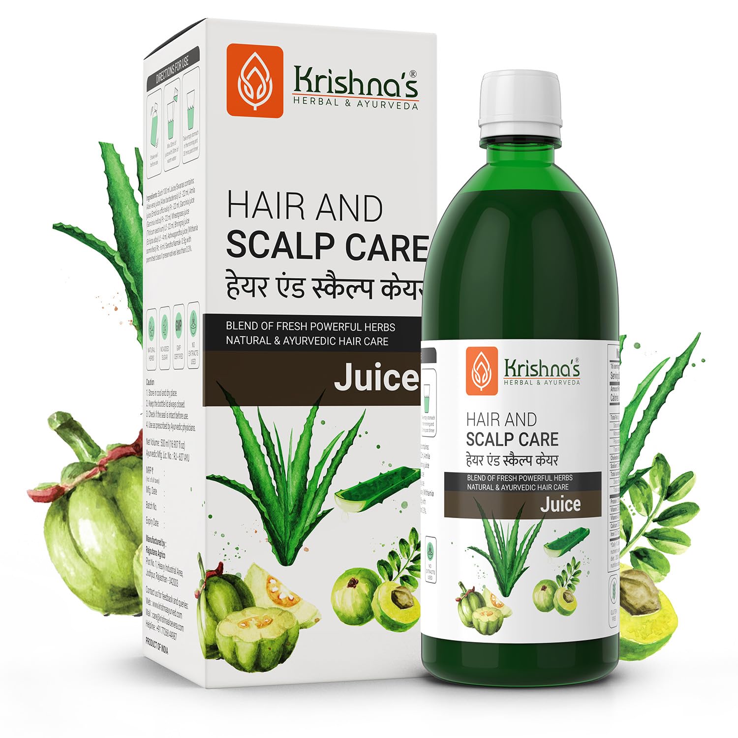 KRISHNA'S HERBAL & AYURVEDA hair and scalp care juice bottle