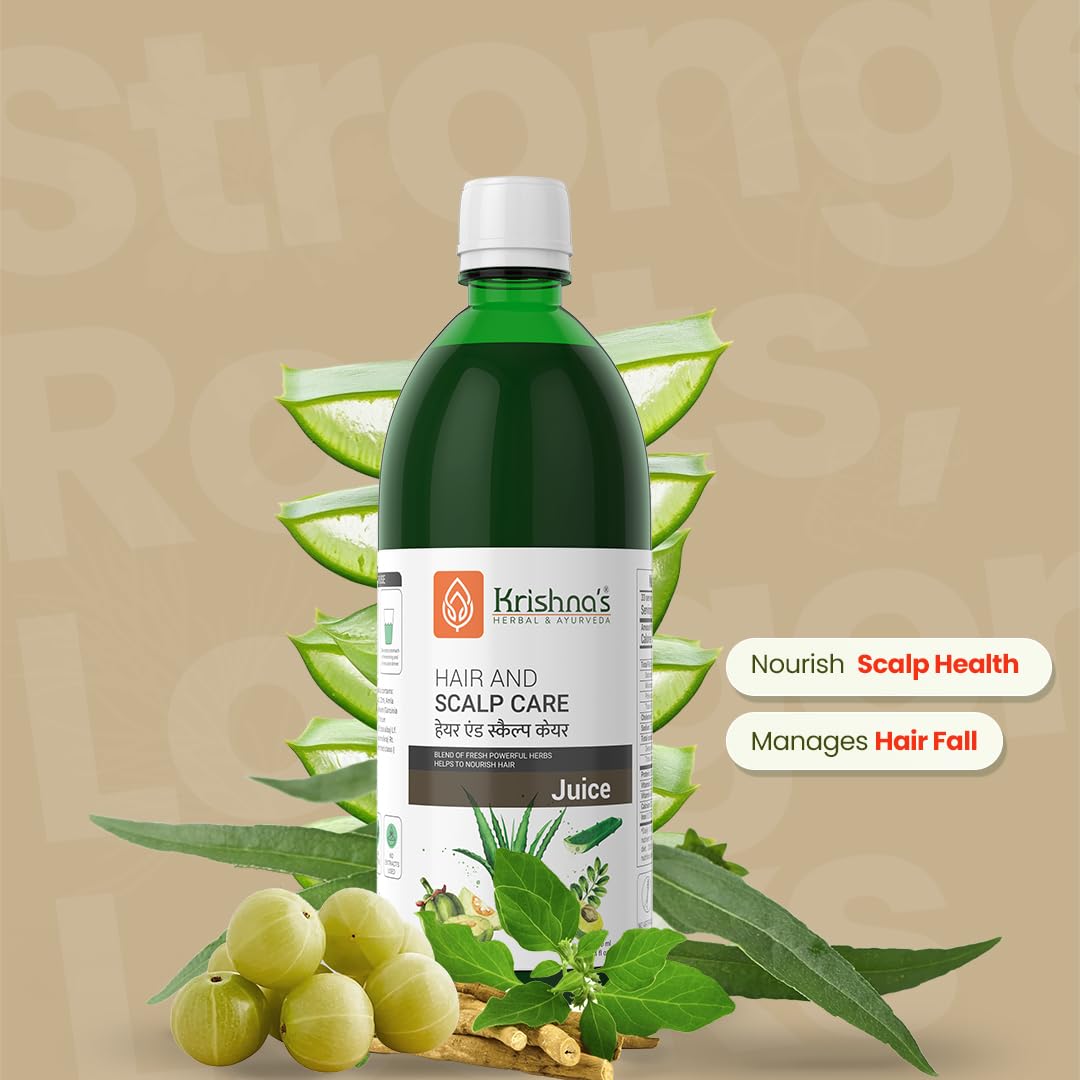 KRISHNA'S HERBAL & AYURVEDA Hair & Scalp Care Juice 1000 Ml,Hair Care Juice For Hair Growth & Hair Fall Control,Blend Of 7+ Ayurvedic Herbs,No Artificial Colors,Flavours & Sugars,Use 60 Days – view 2