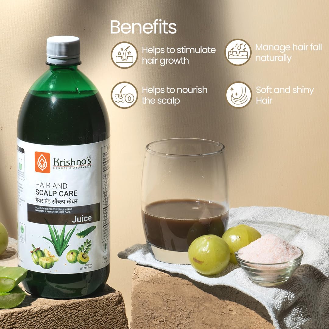 KRISHNA'S HERBAL & AYURVEDA Hair & Scalp Care Juice 1000 Ml,Hair Care Juice For Hair Growth & Hair Fall Control,Blend Of 7+ Ayurvedic Herbs,No Artificial Colors,Flavours & Sugars,Use 60 Days – view 3