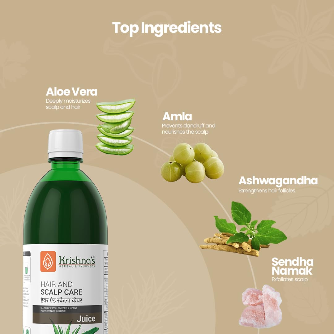 KRISHNA'S HERBAL & AYURVEDA Hair & Scalp Care Juice 1000 Ml,Hair Care Juice For Hair Growth & Hair Fall Control,Blend Of 7+ Ayurvedic Herbs,No Artificial Colors,Flavours & Sugars,Use 60 Days – view 4