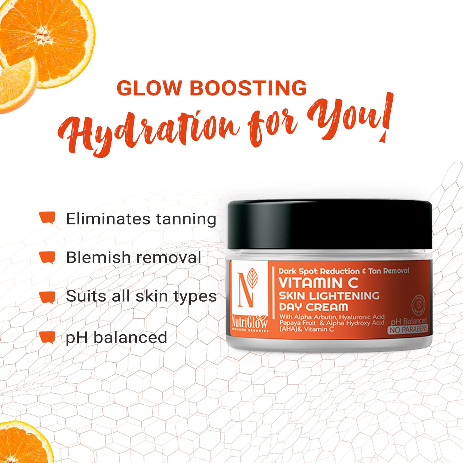 Nutriglow Advanced Organics Vitamin C Skin lightening Day Cream for Dark Spot Reduction & Tan Removal - All Skin Types - 50g – view 2