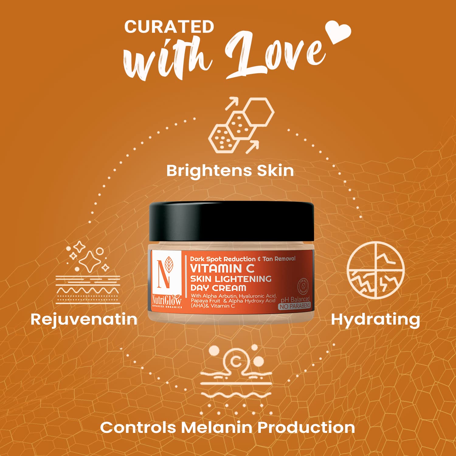 Nutriglow Advanced Organics Vitamin C Skin lightening Day Cream for Dark Spot Reduction & Tan Removal - All Skin Types - 50g – view 3