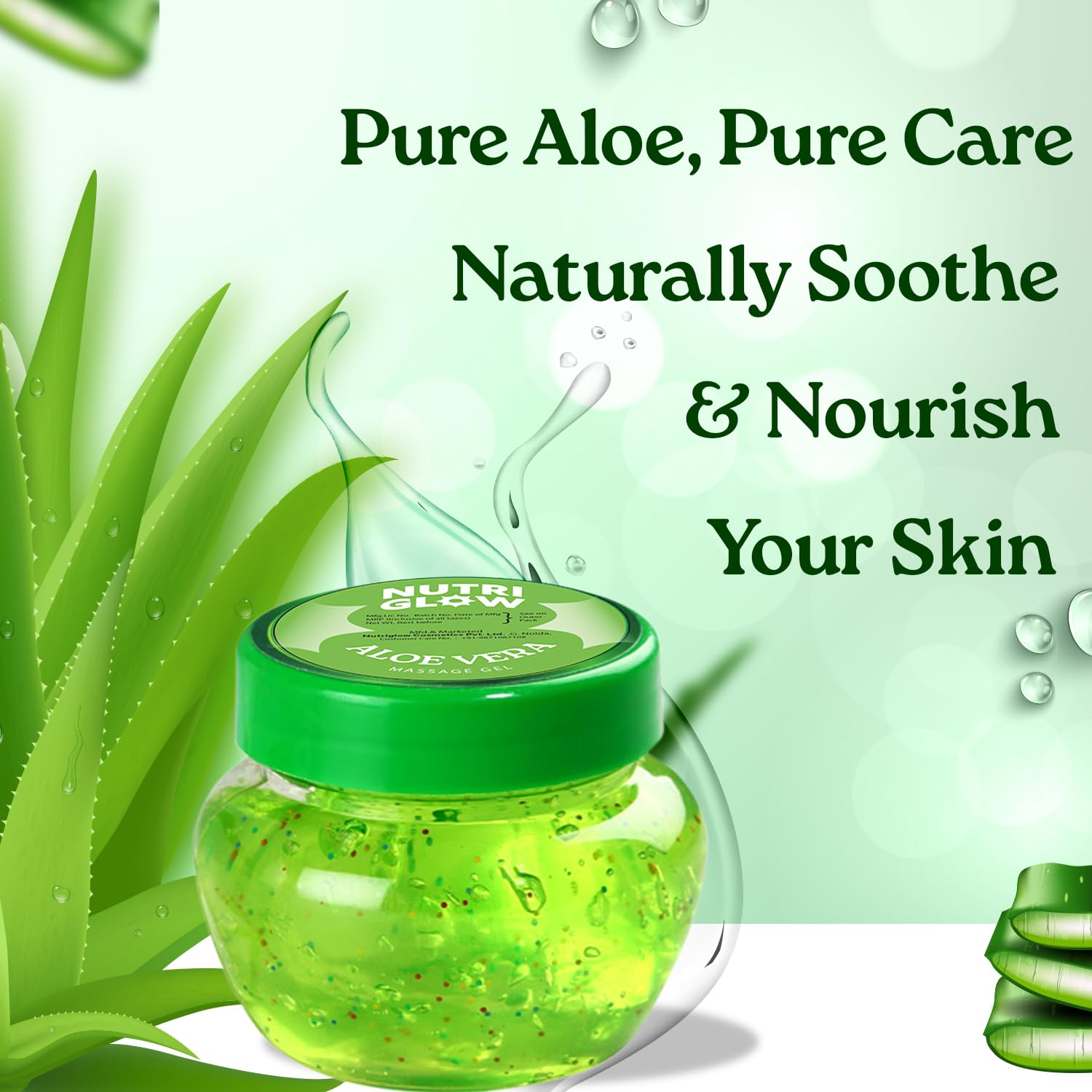 NutriGlow Aloe Vera Gel Great For Face, Hair, Acne, Sunburn, Bug Bites, Rashes, Glowing and Radiant Skin, Hydrating Gel Relieves Itchy & Irritated Skin, Non Sticky, 100gm Each, Pack of 3 – view 2