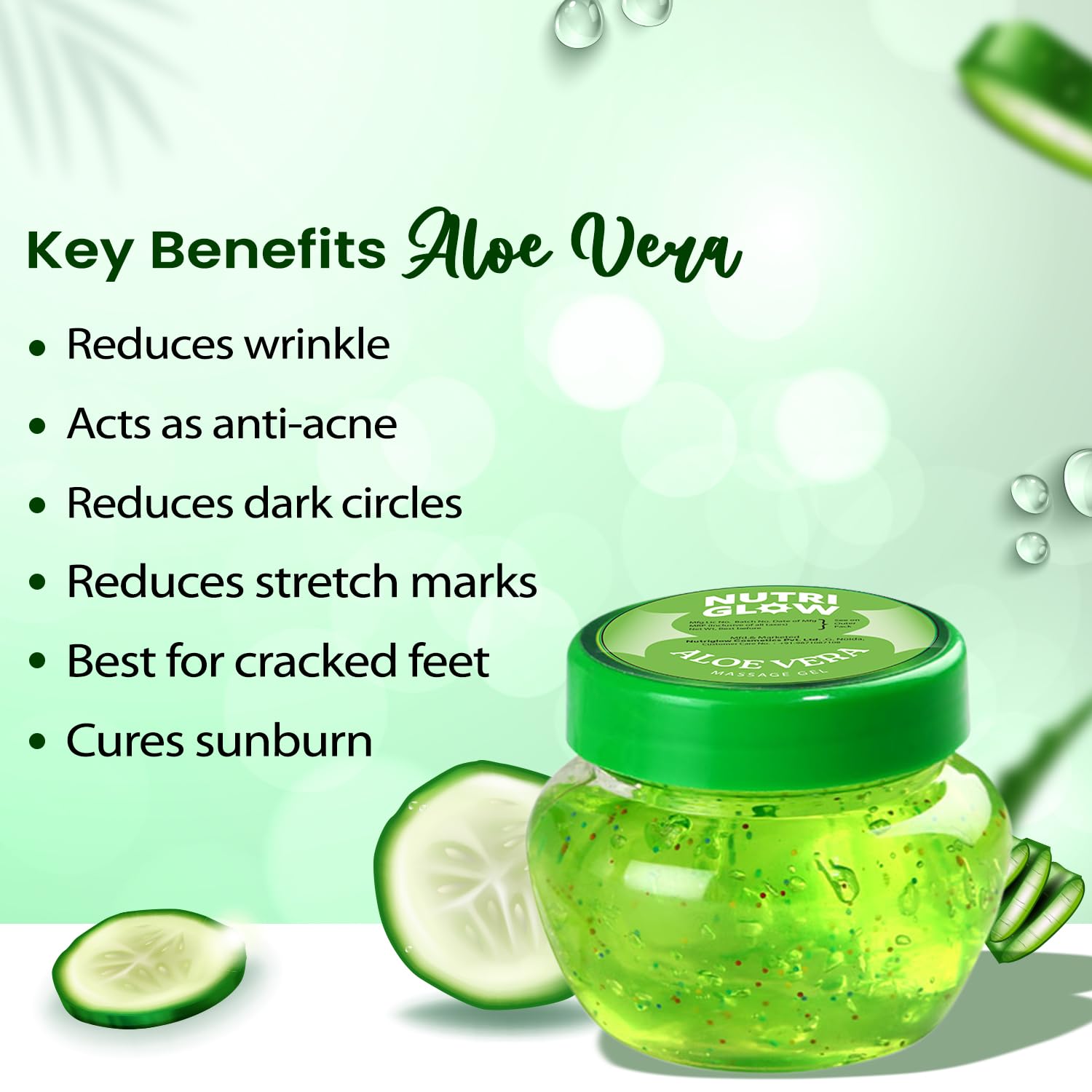 NutriGlow Aloe Vera Gel Great For Face, Hair, Acne, Sunburn, Bug Bites, Rashes, Glowing and Radiant Skin, Hydrating Gel Relieves Itchy & Irritated Skin, Non Sticky, 100gm Each, Pack of 3 – view 4