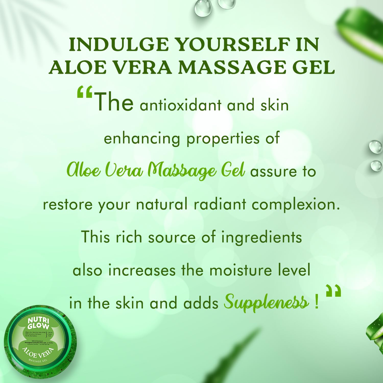 NutriGlow Aloe Vera Gel Great For Face, Hair, Acne, Sunburn, Bug Bites, Rashes, Glowing and Radiant Skin, Hydrating Gel Relieves Itchy & Irritated Skin, Non Sticky, 100gm Each, Pack of 3 – view 7