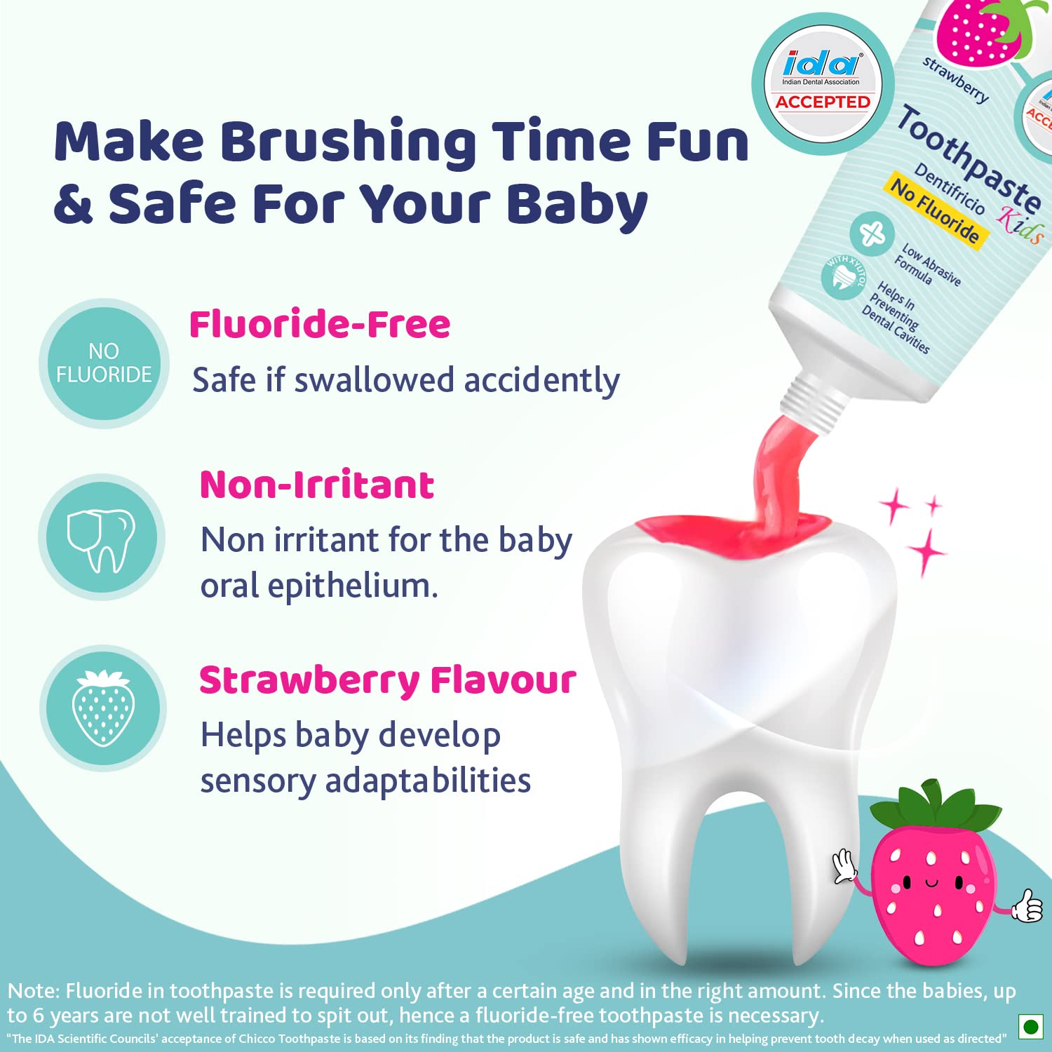 Chicco Toothpaste for Kids, Best for Baby (1y-6y), Strawberry Flavour, 50g – view 3