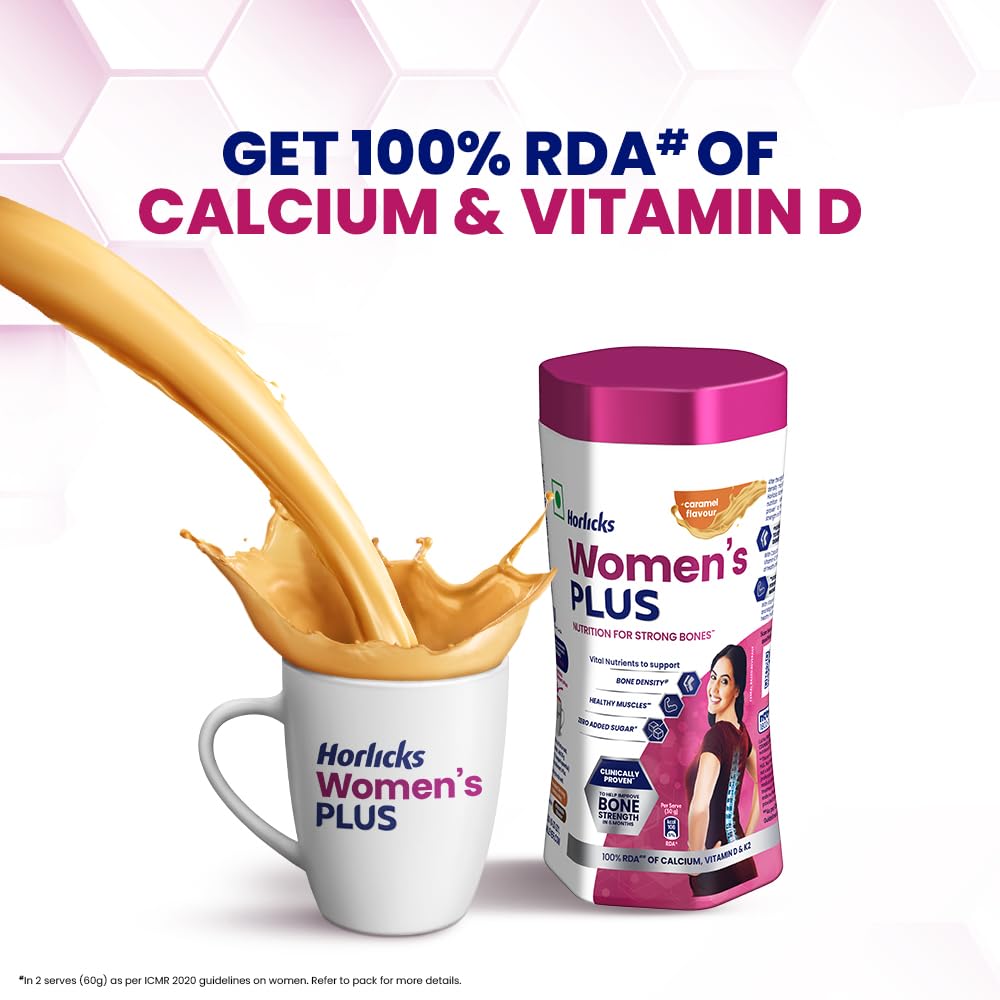 Horlicks Women's Plus Caramel Health Drink 400 g Jar, Nutrition for strong Bones with 100% daily Calcium & Vitamin D - No Added Sugar – view 3