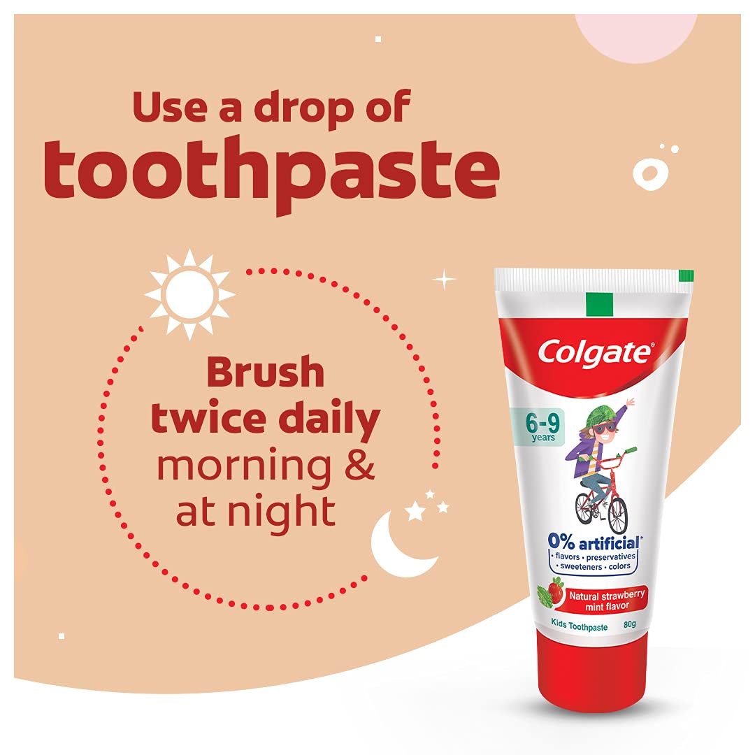 Colgate Kids Cavity Protection Toothpaste for 6-9 Years, 80g, Natural Strawberry Mint Flavour, 0% Artificial substances, SLS Free, with Colgate Batman Extra Soft bristles Toothbrush 5+ years – view 9